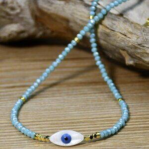 Evil Eye Turquoise Blue Crystal Beaded Spiritual Protection Choker Necklace NEW